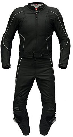 XLS - Tuta in pelle, 2 pezzi, di alta qualità, colore: nero opaco