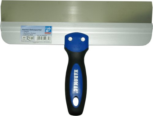 HAROMAC Flächen-Dekospachtel 250 mm – rostfreier Edelstahl Breitspachtel mit Softgriff & Alurücken – für Spachtelmasse, Putz, Trockenbau & Wandgestaltung, Fassadenspachtel, Flächenspachtel