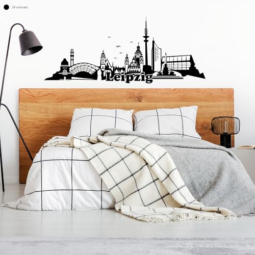 Wandtattoo Loft Skyline von Leipzig mit Schriftzug / Wandtattoo/Wandaufkleber / 30 Farben / 3 Größen