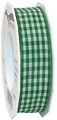 PRÄSENT Vichy Geschenkband mit Drahtkante grün/weiß, 20 m Dekoband zum Verzieren & Basteln, 25 mm Breite, Kariertes Band für Bunte Dekos & Geschenkverpackungen, zu feierlichen Anlässen