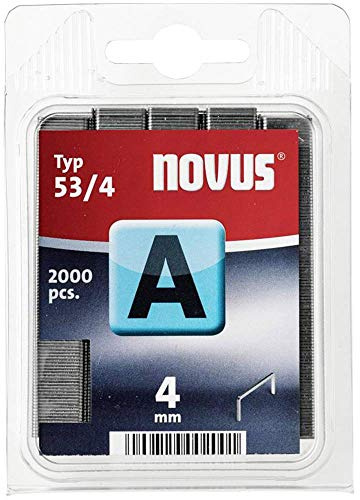 Novus Feindrahtklammern 4 mm, 2000 Tacker-Klammern, Typ A53/4, zur Befestigung von Textilien, Holzleisten, Drahtgeflecht