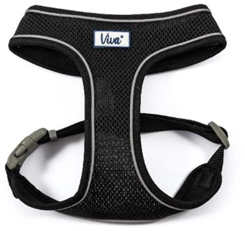 Ancol Viva Nylon Comfort Mesh Dog Harness - Black - Breathable Air Mesh Reflective Adjustable Puppy Training Accessory - 44-57cm Medium