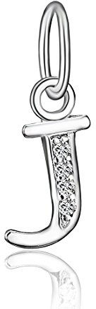 BORUO 925 Sterling Silver Cubic Zirconia A-Z Initial Letters Alphabet Dangling charms Pendant (Letter-J)