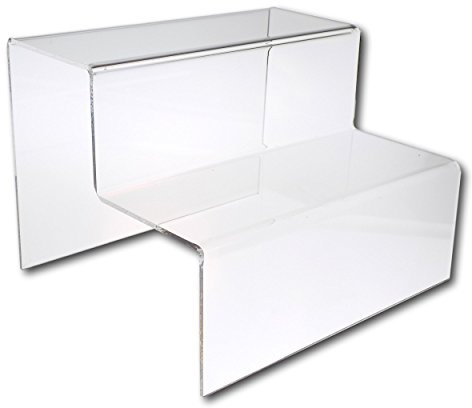 EPOSGEAR Two Step Tier Clear or Coloured Acrylic Plastic Retail Riser Counter Display Stands - Perfect for Shops, Stalls, Ornaments, Models etc (Clear, Large)