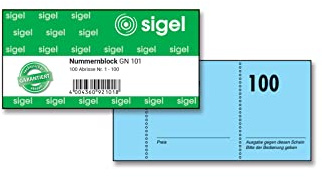 Sigel Nummernblock 100 Bons fortlaufend nummeriert 10,5 x 5 cm | GN101, Aus nachhaltigem Papier gefertigt, Nummernfolge 1-100 für Veranstaltungen und Organisation