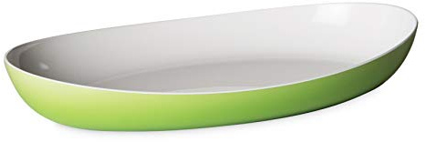 Omada Design Serving Plate or Baking Dish 11,02 x 6,69 inch with Inside White and Outside Colored Trendy Line, Green