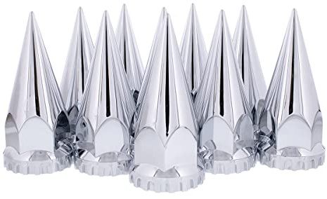 United Pacific 10569 33mm x 4 ¾” Chrome Plastic Super Spike Thread-On Nut Covers Caps, 33mm Thread-On Lug Nut Fitting, Truck Accessories - Pack of 10