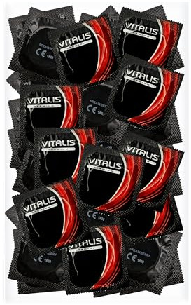 VITALIS 100 Erdbeeraroma Kondome I 53 mm I Farbige Gefühlsechte I 100 Premium Aromatisierte Kondome I Hauchzarte Männerkondome