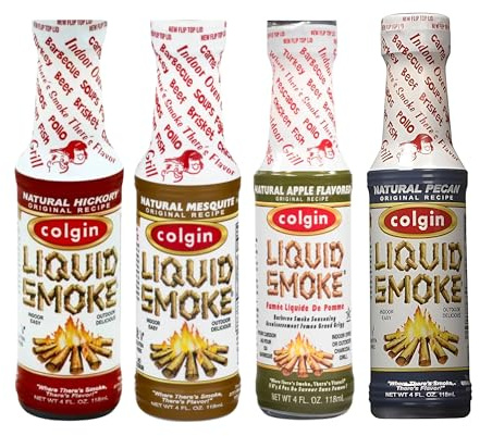 Colgin Liquid Smoke Bundle – Hickory, Mesquite, Apple, & Pecan Flavors (4 oz each) for Home Cooks and BBQ Enthusiasts | Assorted Organic Liquid Smoke for Cooking, Grilling, & Marinades (4 pack)