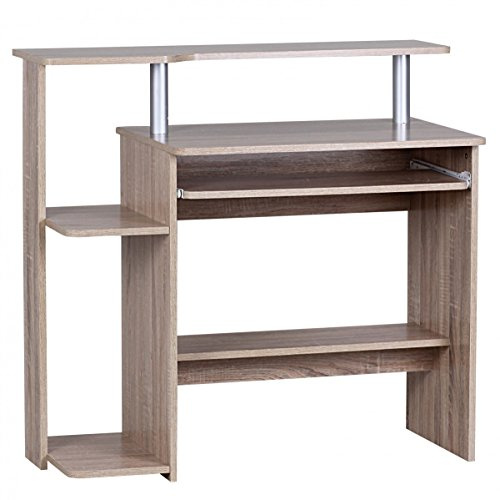 WOHNLING bureau d'ordinateur DENNIS Sonoma chêne 94 x 90 x 48 cm avec tablette à clavier | Table d'ordinateur portable sans roulettes avec haut | Table PC avec plateau d'imprimante économie d'espace | Bureau pour les peti