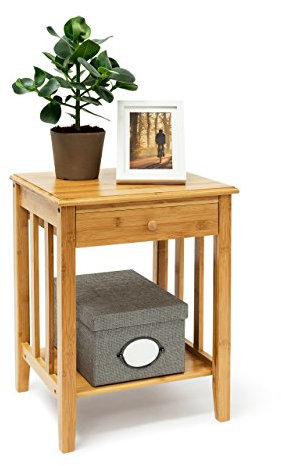Relaxdays Bambus Beistelltisch mit Schublade H x B x T: ca. 51,5 x 40,5 x 30,5 cm Nachttisch aus robustem Holtz als schmale Nachtkonsole mit Schubfach als kleiner Tisch mit 2 Ablageflächen, natur