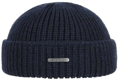 Stetson Nashville Strick Dockercap Herren - One Size (54-60 cm) - Aus 100% Merinowolle - Hergestellt in Italien - Rippstrickmütze aus Wolle - Herrenmütze Herbst/Winter blau One Size