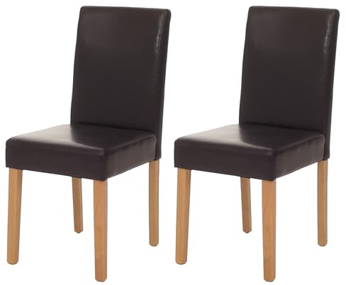 Mendler 2er-Set Esszimmerstuhl Stuhl Küchenstuhl Littau - Kunstleder, braun, helle Beine