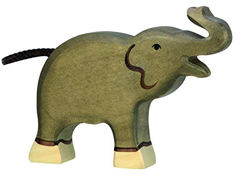 Holztiger Elefant, klein, Rüssel hoch, 80150