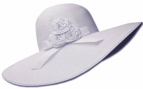 Sakkas EH62LF - Schlapphut mit breiter Krempe und breiter Krempe, UPF 50+, 100% Papierstroh, Blumenakzent, Weiß/Einheitsgröße