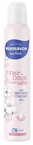 Monsavon Déodorant Femme Spray Anti Transpirant, Lait et Coton, 200ml