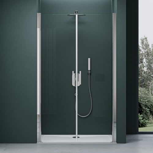 Mai & Mai Duschtür 130x195cm Nischentür Dusche Doppeltür Klarglas | Drehtür Schwingtür 180°, Duschabtrennung Duschkabine 6mm ESG-Sicherheitsglas, mit Hebe- und Senkmechanismus Teramo24K