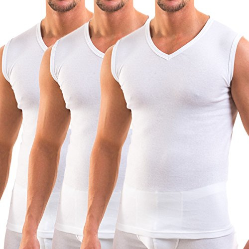 HERMKO 3050 - Confezione di 3 canottiera da uomo con scollo a V, Uomo, 3050, bianco, D 5 = EU M