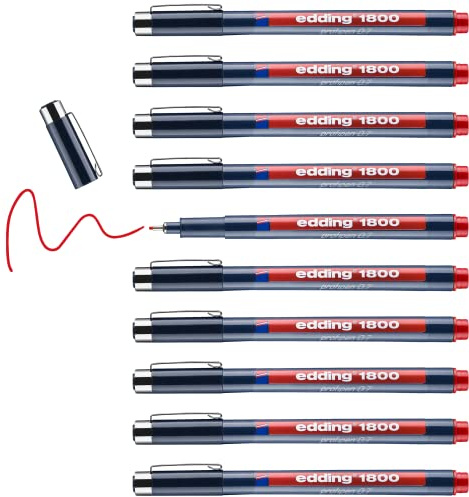 edding 1800 Präzisionsfeinschreiber - rot - 10 Stifte - Linienbreite 0,7 mm - Fineliner zum präzisen Schreiben und Skizzieren - feine, metallgefasste Spitze - Lineal- und schablonengeeignet