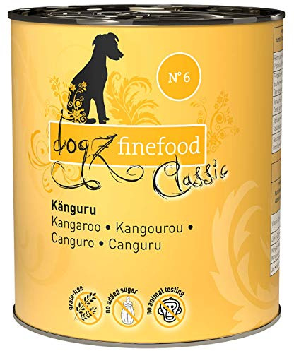 dogz finefood Hundefutter nass - N° 6 Känguru - Feinkost Nassfutter für Hunde & Welpen - getreidefrei & zuckerfrei - hoher Fleischanteil, 6 x 800 g Dose