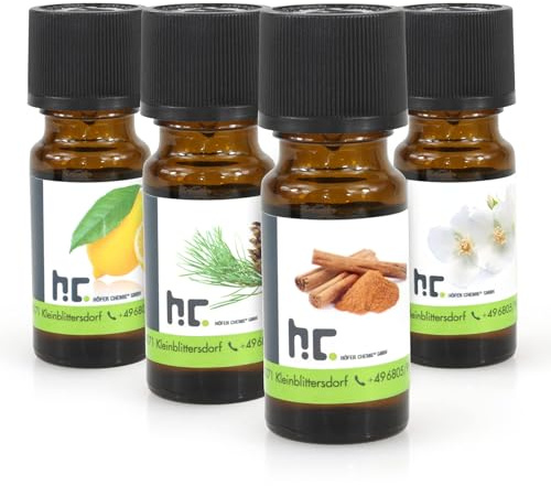 Höfer Chemie Duftöl Set mit 4 Düften - Zitrone, Zimt, Kiefer, Jasmin für Duftlampen Diffuser Potpourris Aromatherapie - Duft Ätherisches Öl