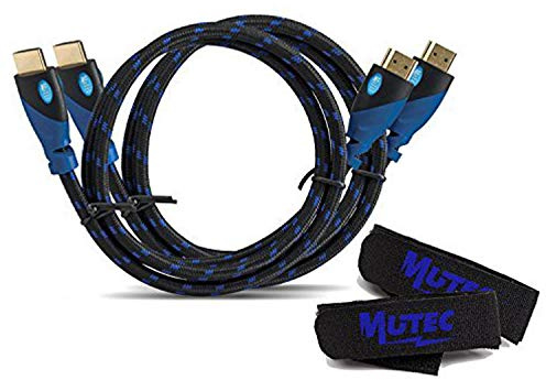 MutecPower Premium - High Speed HDMI Kabel mit Ethernet 2 Stück (2m) - Mit Zwei Klett-Kabelbinder (unterstützt Full HD 3D & Audio Return Channel) - 2 Meter - 2 Stück Blau Geflochten