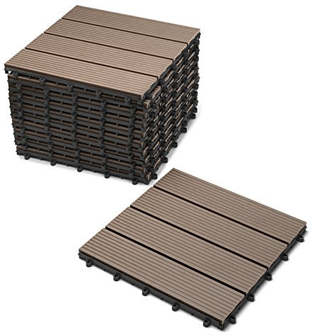 SAM WPC-Fliesen, 30x30 cm, Farbe Teak, 11er Spar Set für 1m², Gartenfliesen mit klick-System, Bodenbelag mit Drainage, Balkonfliesen/Terrassenfliesen/Klickfliesen