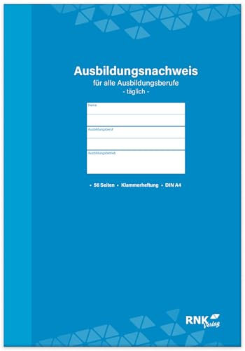 RNKVERLAG - Ausbildungsnachweis-Heft, für alle Ausbildungsberufe, DIN-A4, tägliche Eintragungen, Rückstichheftung, 1 Stück