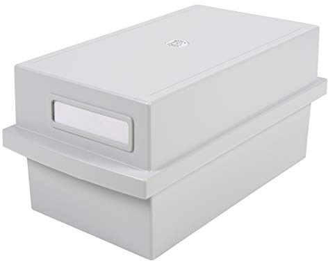 Exacompta 56140D Karteikassette Karteitrog DIN A7 quer. Aus Recycling-Kunststoff mit Deckel und 1 Trennplatte für bis zu 600 Karteikarten lichtgrau Blauer Engel Karteikasten