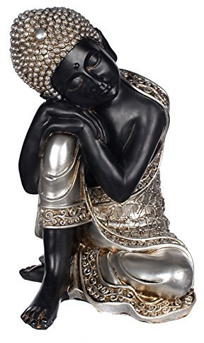 Willken Arts Bouddha SY 7021 - En argent - Pour l'intérieur et l'extérieur - 37 cm de haut - Statue de Bouddha - Grand buste - Décoration de jardin - Résistant aux intempéries (ne résiste pas au gel) - Peinte à la main