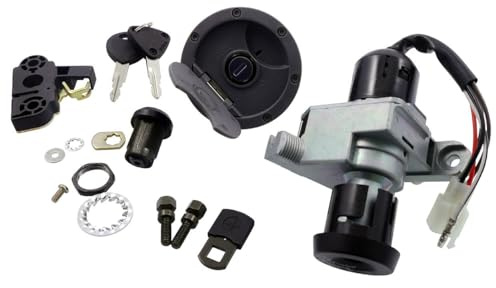 2EXTREME Schlosssatz Std. kompatibel mit MBK Nitro, YAMAHA Aerox 50 bis 03 | Set mit Zündschloss, Tankdeckel, 2 Schlüsseln, Sitzbankmechanik und Batteriefachdeckel; eckiger 4-Pin-Stecker und Einzelpin