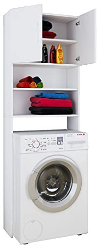 Waschmaschinenschrank | Praktischer Überbauschrank mit viel Stauraum | Maße ca. B. 64 x H. 190 x T. 25 cm | Waschmaschinenregal für Bad und Waschküche | Waschmaschinenüberbauschrank- Jutas