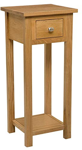 Hallowood Furniture Waverly Oak Tall Side Table with Drawer and Shelf, Solid Wooden Small Console Table in Light Oak Finish, Lamp, Telephone, Tall Plant Stand for Hallway & Living Room