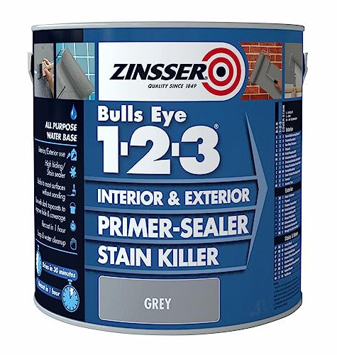 Zinsser Bulls Eye 1-2-3 Primer-Sealer & Stain Killer 1 Litre Ready Mixed Colour - Grey