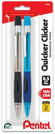 Pentel Quicker Clicker Mechanical Pencil, 0.50 mm, Assorted, 2 Per Pack (PD345BP2-K6)