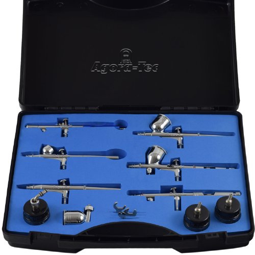 Agora-Tec® Airbrush Pistolen Set AT-AS-02-13 tlg. Airbrush-Pistolen-Set mit 6 Pistolen in 6 verschieden Düsengrößen