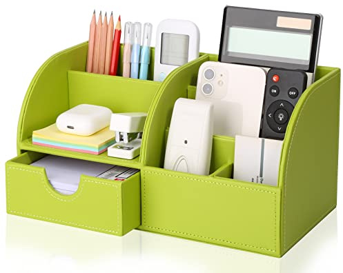 KINGFOM™ 7 Speicherabteil Multifunktionale Kunstleder Schreibtisch Organisator (grün)