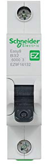 Schneider Electric EZ9F16132 Easy9, MCB Miniature Circuit Breaker, White, 1 Pole, Type B, 6 kA Breaking Capacity, 32 A, 230 V