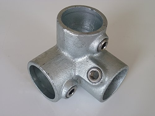 B&T Metall Rohrverbinder Dreiweg Eckstück T128, Ø 48,3 mm, (1 1/2) | Temperguss thermisch vollbadverzinkt inkl. Stellschrauben