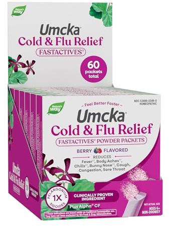 Nature's Way Umcka Fastactives, Berry Cold+Flu 10 packets per sleeve, 6 sleeves per box.