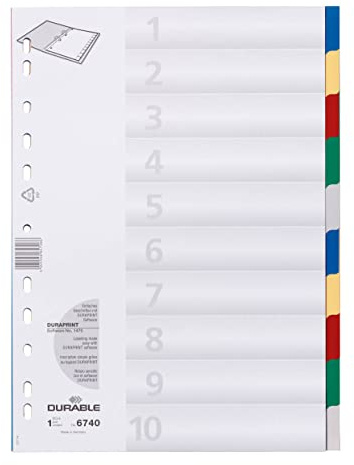 Durable Ordnerregister, aus PP, Tabe blanko/2 x 5-farbig, für A4, 10 Blatt, 25er Packung, 674027