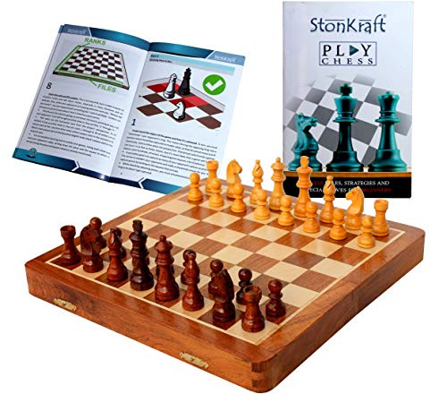 StonKraft handgefertigtes, hochwertiges Holz-Schachspiel 26 x 26 cm - magnetische Schachkassette aus Rosenholz