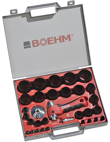 BOEHM JBL250PA - Juego de herramientas perforadoras (2 – 50 mm, incluye soporte, arandela y punta de centrado de resorte, en maletín de plástico)
