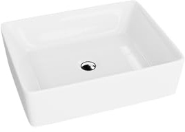 LAVITA Aufsatzwaschtisch Alegranza Aufsatzwaschbecken Rechteckig Waschbecken Ohne Überlauf und Hahnloch Aus hochwertigem Porzellan Waschtisch modernes Badkeramik Waschplatz 49x38x13,5 cm Weiß Glanz