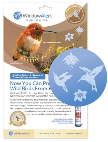 WindowAlert Hummingbird Anti-Collision Decal - UV-Reflective Window Decal to Protect Wild Birds from Glass Collisions - Made in The USA