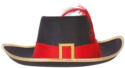P'TIT CLOWN - 34950 - Chapeau de Mousquetaire Adulte - Accessoire de Déguisement - Parfait pour Carnaval, Fêtes à Thèmes, Halloween, Soirées Costumées, Nouvel An, Cosplay - Feutre avec Plume - Noir