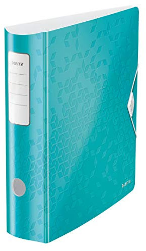 Leitz Qualitäts-Ordner 180° Active WOW, A4, Breit, Abgerundeter Rücken, 8,2 cm breit, Gummibandverschluss, Leichtes Polyfoam, Plastik-Ordner, WOW Serie, Eisblau, 11060051