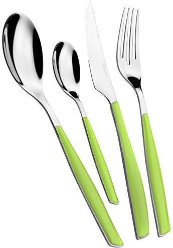 BUGATTI, Glamour, Ensemble de 4 Couverts en Acier Inoxydable 18/10 et Manche de Couleur Pomme Verte. Ensemble de Couverts pour 1 Personne: 1 cuillère, 1 Fourchette, 1 Couteau et 1 cuillère à café