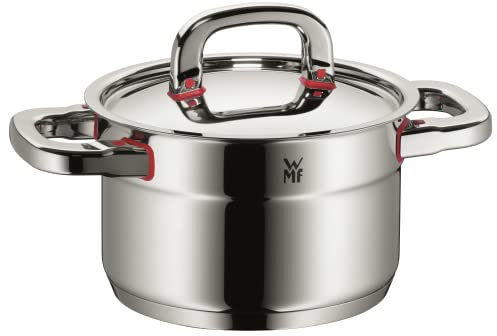 WMF Premium One Kochtopf klein 16,5 cm, kleiner Topf mit Metalldeckel mit Dampföffnung, Fleischtopf Induktion 2l, Nudeltopf, Cromargan Edelstahl poliert, Innenskalierung