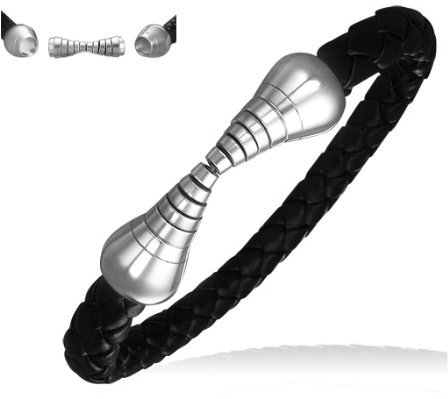 1 schwarzes Armband aus Kunstleder mit individuellem Magnet-Verschluß